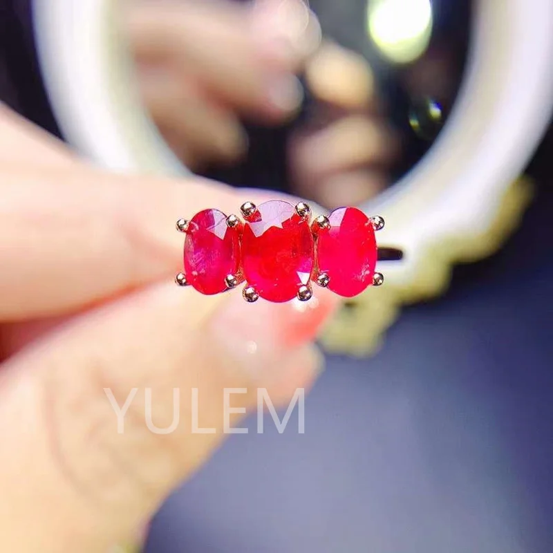 Yulem Ruby Ring 5 X7Mm E 4X6Mm S925 Anello In Oro Rosa In Argento Sterling Gioielli Con Pietre Preziose Rosse Di Lusso