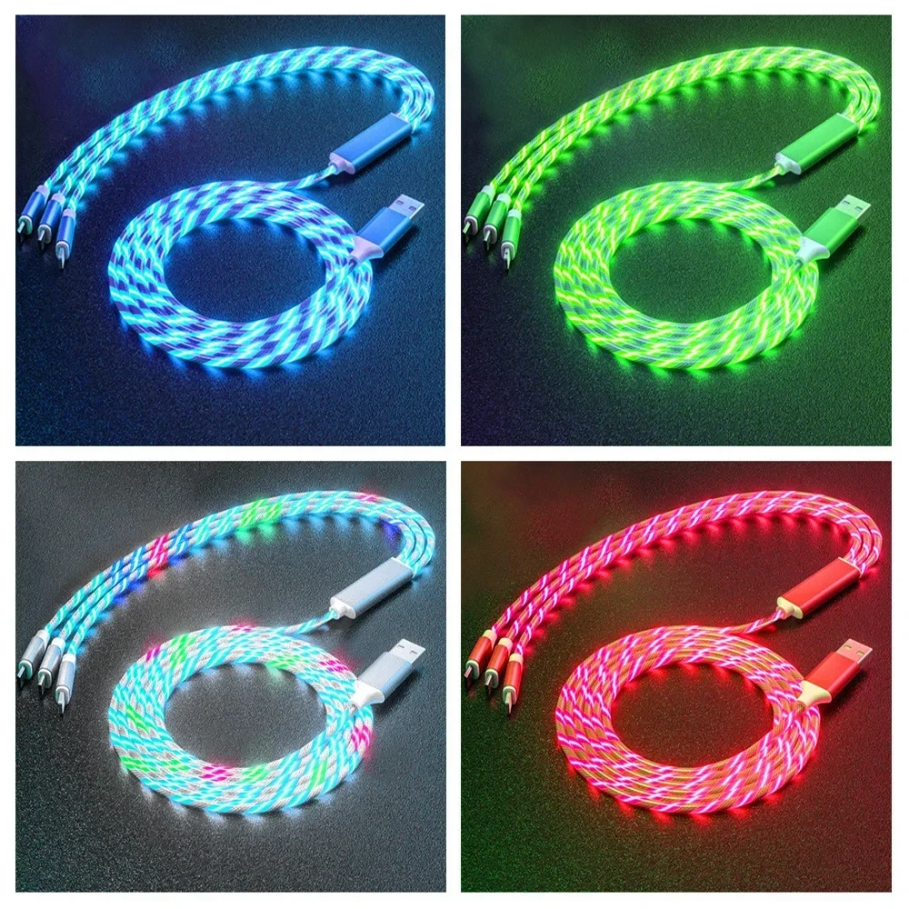 NNBILLI Glowing LED Light 3in1 3A Fast Charging Micro USB Type C Cable For iPhone Samsung Xiaomi Redmi Huawei Phone Accessories Best Sellers In Phones Accessories