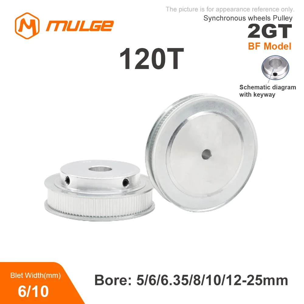 

GT2 BF Timing Pulley 2GT 120T Tooth Teeth Bore 5/6/6.35/8/10/12-20/25mm Synchronous Wheels Width 6/10/mm Belt 3D Printer Parts