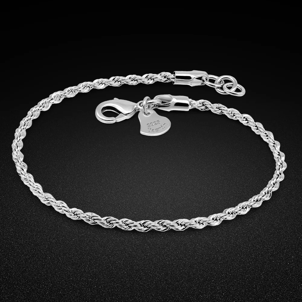 Singapore 925 Sterling Silver 2.5Mm Twisted Chain Link Chain Bracciale Per Le Donne Classic Cuff Bangle Accessorio Per Gioielli Femminili