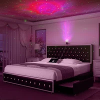 GEGOFORU White LED Bed Frame with Galaxy Projector, USB, Bluetooth, Storage Drawers, No Box Spring Needed - Image 3