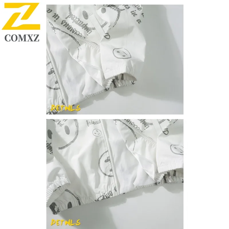 EiAO windbreaker Smile Print Men Women Trendy Loose Fit Casual Coat Waterproof Windproof Streetwear for Hiking Camping Outdoor