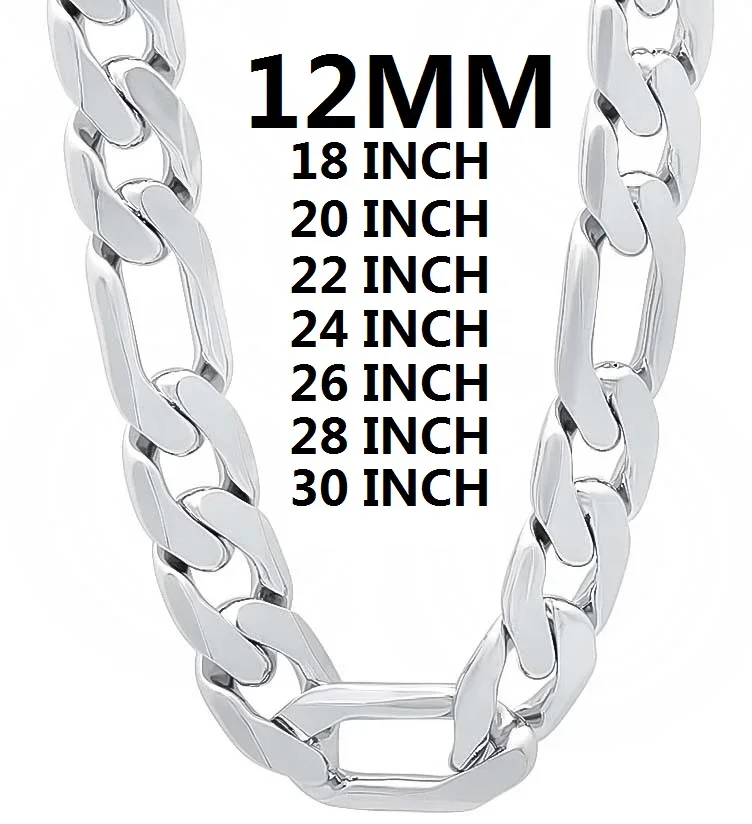 

Solid 925 Stamped Silver Color Necklace for Men Classic 12MM Cuban Chain 18-30 Inch Charm High Quality Fashion Jewelry Wedding