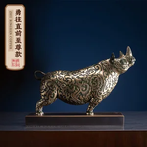 Zhu Bingren Copper Office Home Creative Style Buffalo Decoration Business Gift Decorations Go Forward Rhinos