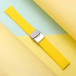 Waterproof Silicone Quick - Release Watch Strap with Deployment Buckle - Adjustable Wrist Band - 20mm (Yellow)