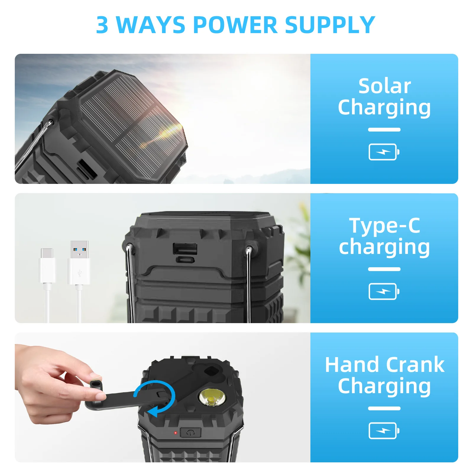 Powerbank solarny z korbką, wodoodporny, kempingowy, z lampką LED, przenośna ładowarka, powerbank do iPhone'a, Samsunga i Xiaomi, bateria zewnętrzna_voghion.com