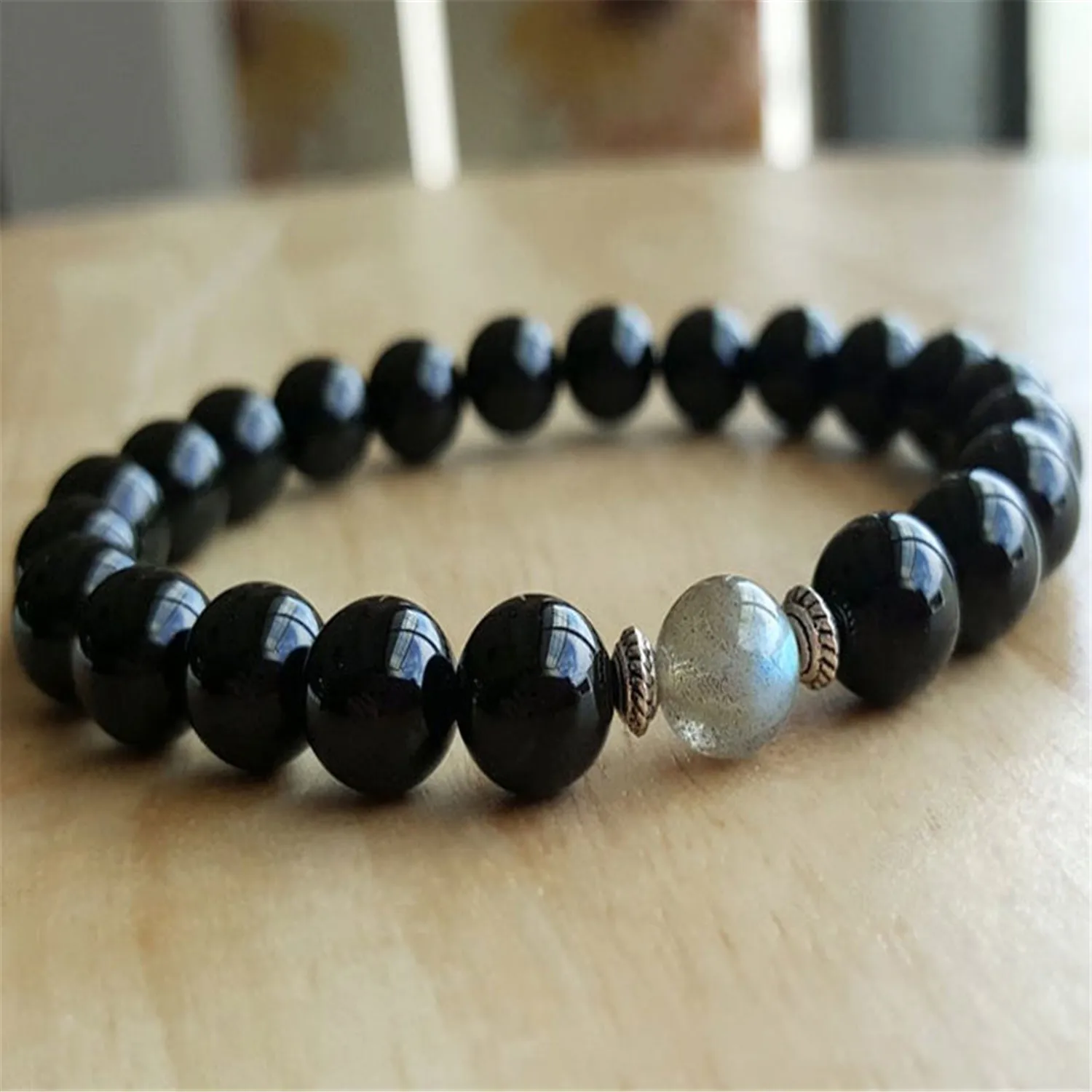 

8mm Natural Moonlight Labradorite Mala Bracelet Minimalist Ethnic Gift Office Wear Handmade Cuff Anniversary Chain Bangle Wrap