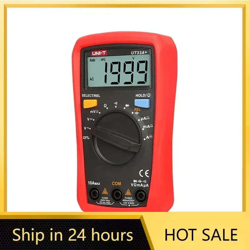 

UNI-T UT33A+ Digital Multimeter Auto Range 600V 10A AC DC Voltage Current Resistance +2mF Capacitance Tester Backlight Display