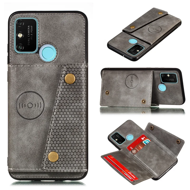 Magnetic Card Holder Leather Wallet Phone Case with Back Cover