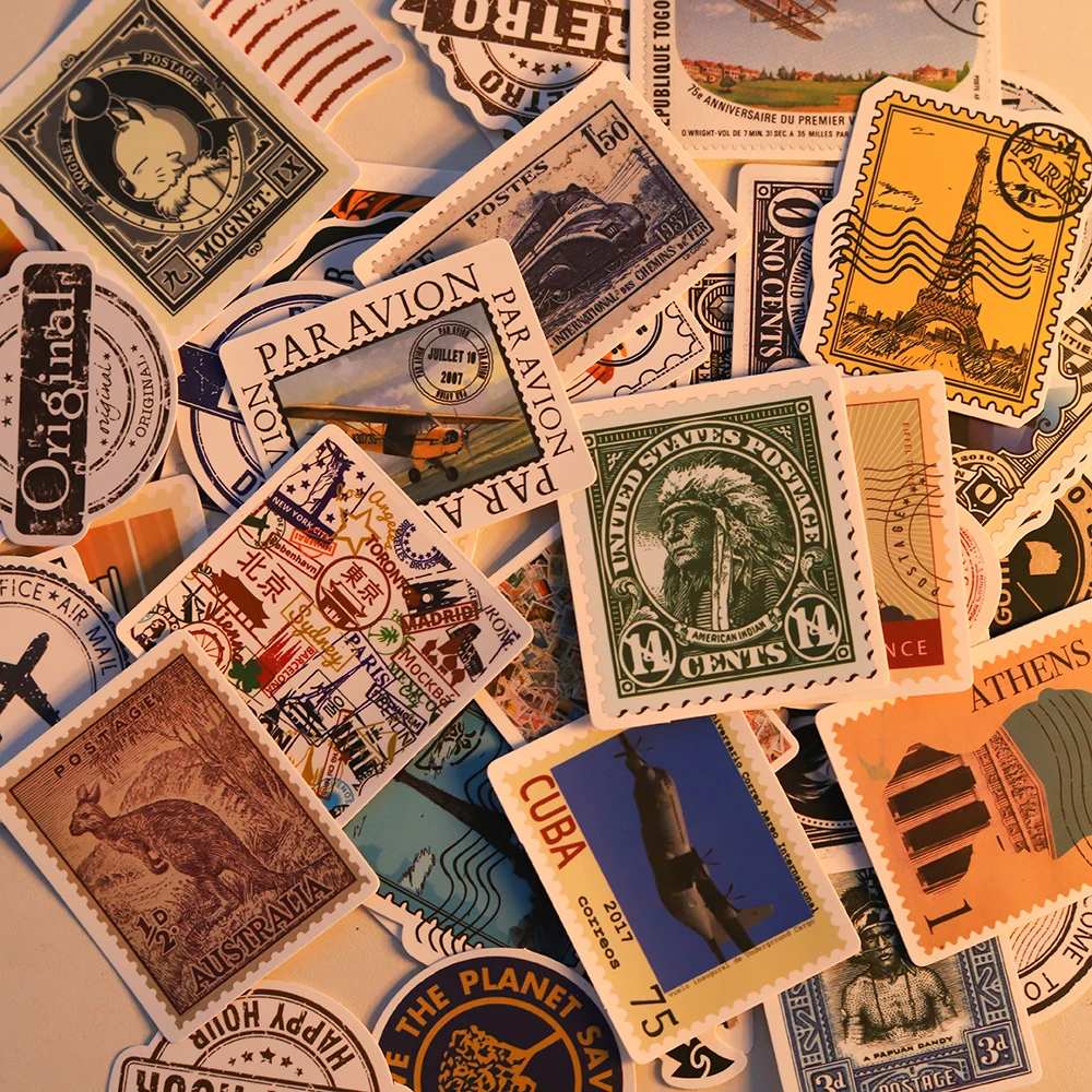 

50Pcs Vintage Stamp Stationery Stickers Junk Journal Scrapbooking Sticker Labels Diary Album Planner Suitcase Decoration Crafts
