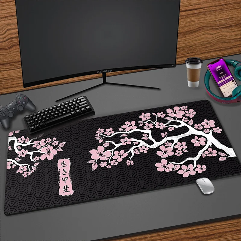 thumbnail image 1 of Alfombrilla de ratón de estilo japonés con diseño de flor de cerezo Fuji, alfombrilla de ratón grande XXL para Gamer XL, 100x50, alfombrillas de escritorio, teclado, alfombrilla de goma para mesa, 1 of 5