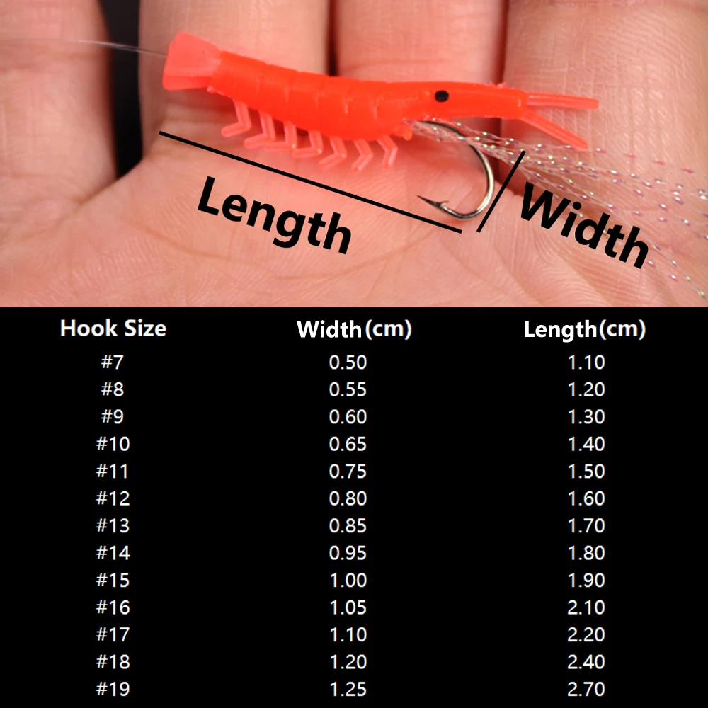 Elllv 2bags Soft Red Shrimps Hooks Saltwater Fishing Lure Sabiki Rigs  Flasher Artificial Bait Size 10/11/12/13/14/15/16/17/18/19