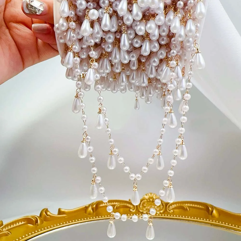 0.5 متر 1 متر تقليد اللؤلؤ Waterdrop معلقة مطرز سلسلة البلاستيك الخرز النحاس سلاسل ل عقد دي اي واي الملابس صنع المجوهرات