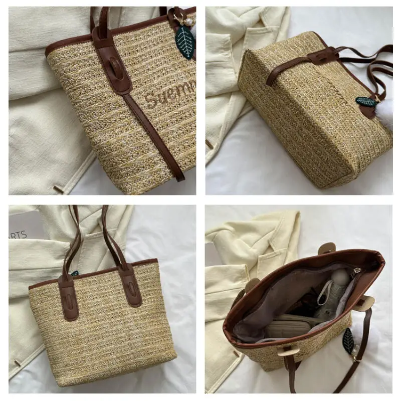 Straw Women's Shoulder Bag Large Capacity Woven Handbag Armpit Bag Casual Daily Tote Bag Without Hanging