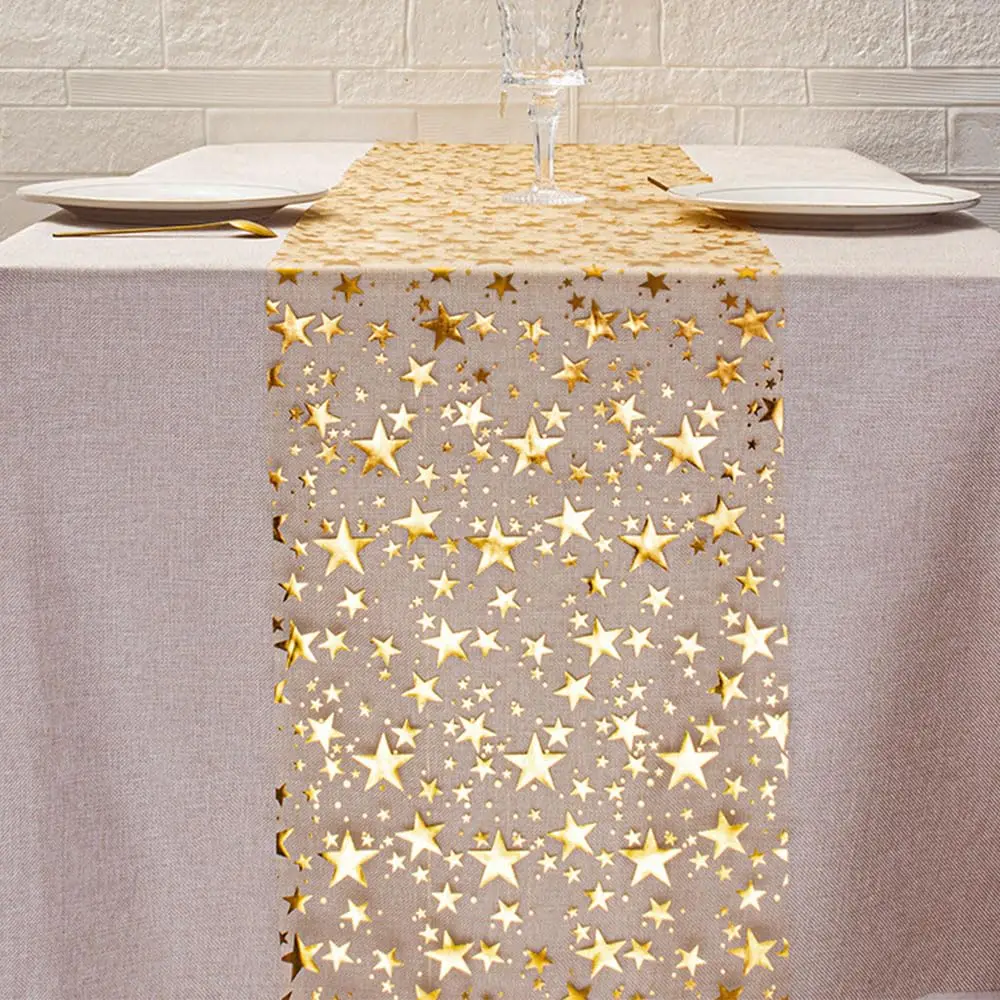 Gold Star Glitter Metallic Table Runner Bling Star Table Cloths Runner Thin Mesh Tabletop Metallic Roll for Home Party Dinner