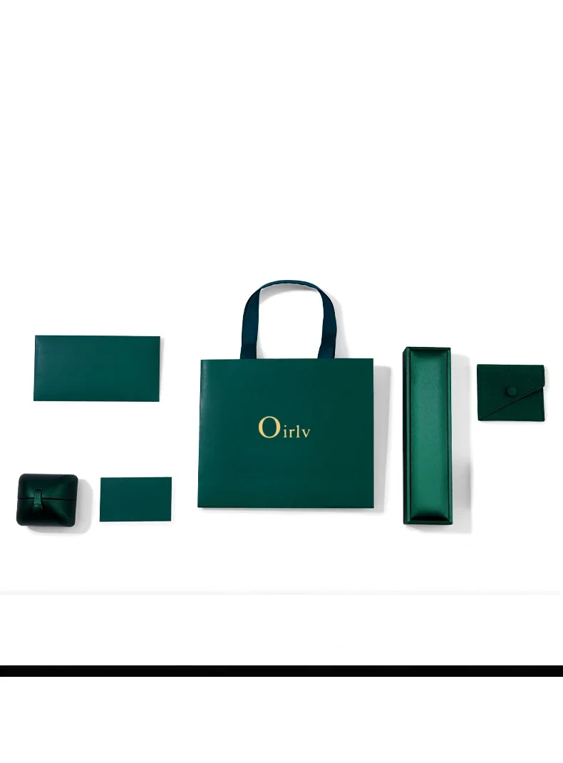 Oirlv 10Pcs Green Gift Bags Ribbon Handle Customizable Jewelry Shopping Bag Reusable Gift Packaging Bags Paper Gift Bags Packing