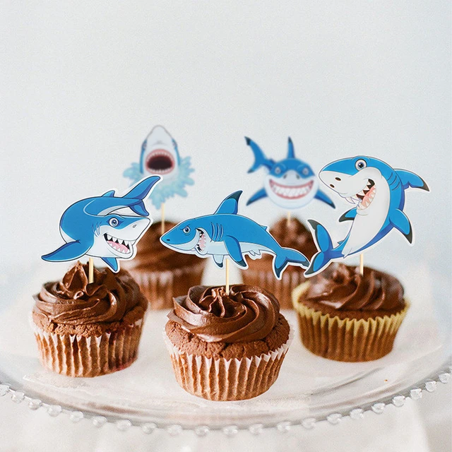 10pcs Cartoon Shark Cupcake Toppers Under The Sea Shark Baby shower Cake  Decor Ocean One 1st Happy Birthday Party Decor Kids Boy - AliExpress