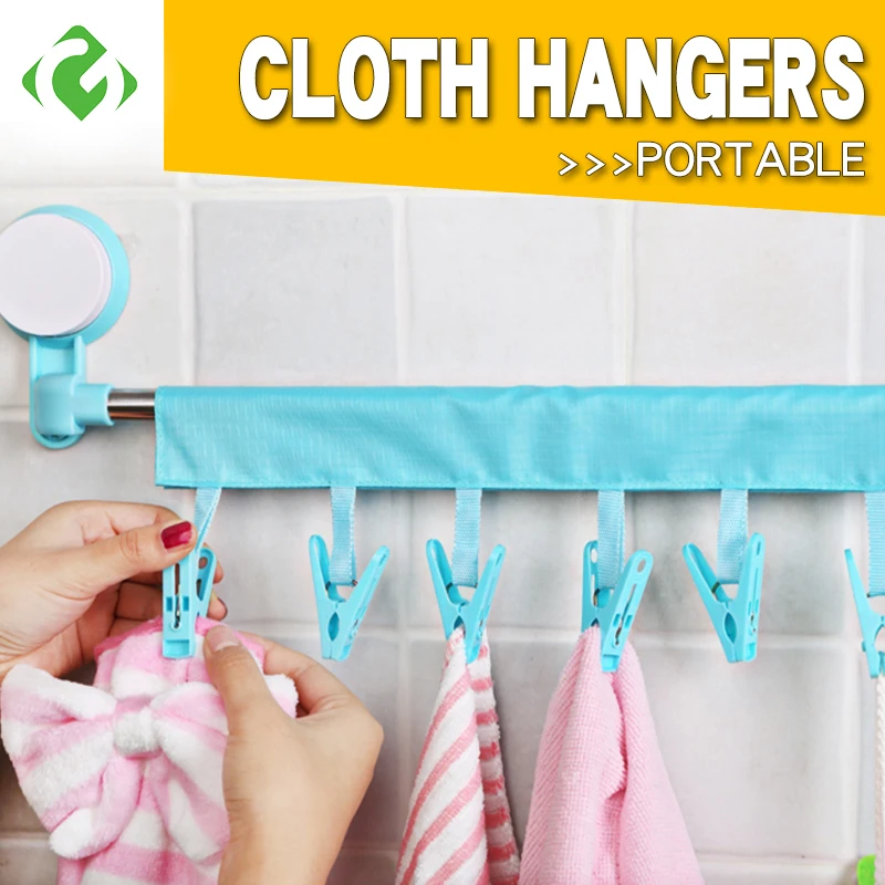 

2020 Magical Portable Cloth Hanger Drying Rack Foldable Bathroom Rack Travel Clothespin 6 Clip Hanger Towel Socks Hanger Clip