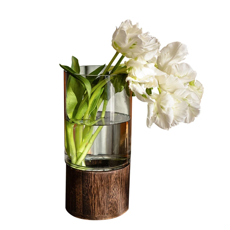 Luxury Glass Vase with Wooden Bracket High-grade Living Room Creative Transparent Flower Vessel Home Decoration Accessories Hot - Image 6