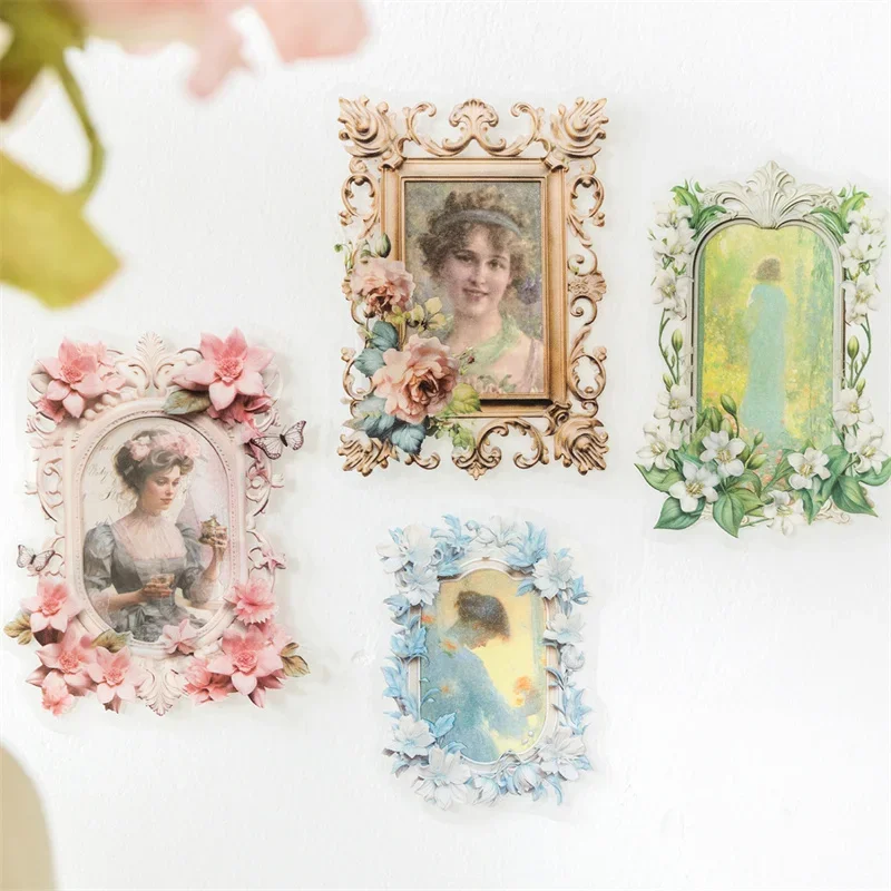 20 Fogli Pet Sticker Pack Flower Frame Museo Manuale Materiali Ufficio Fiori Decorativi Adesivi Scrapbook Cut 150*100Mm