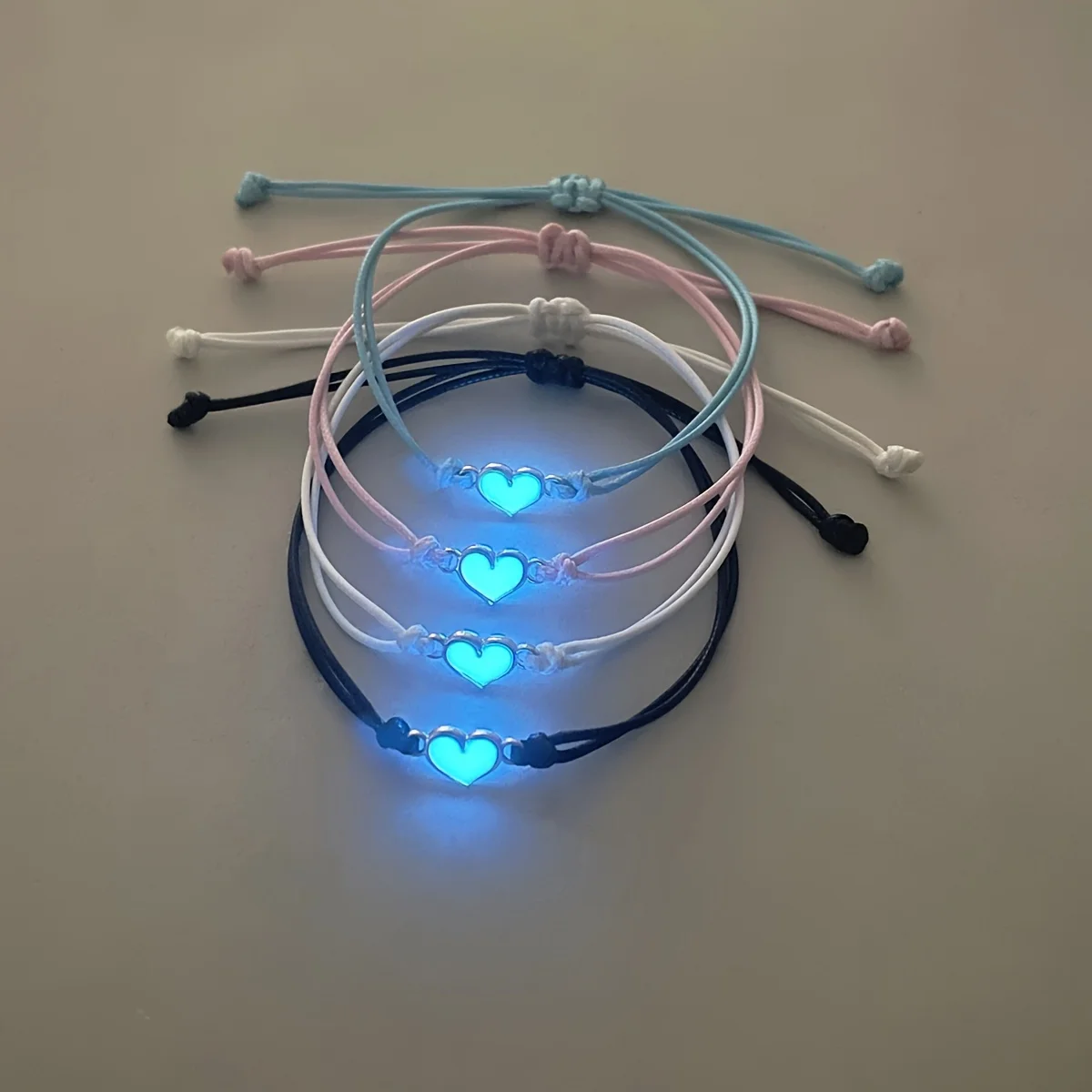 4-piece set Glow-in-the-dark Heart-shaped Accessories Good Sister Bracelets Hand-woven Waxed Cord Wristbands