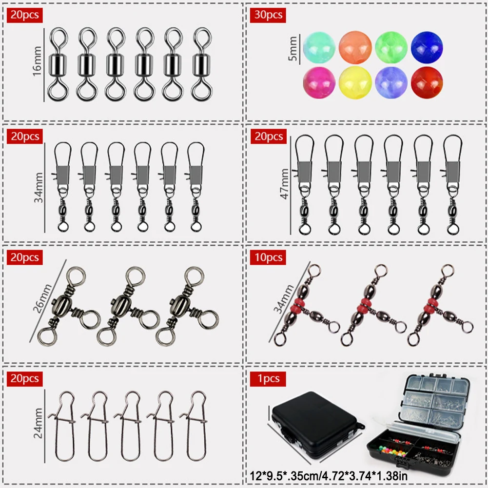 140pcs Fishing Set Ball Bearing Fishing Swivels Fishing Accessories Kit Fishing Snap Swivels Bass Trout Carp Fishing Accessories