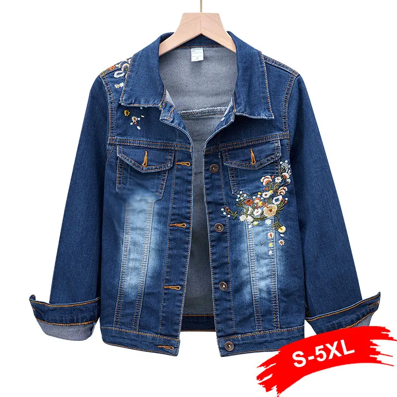 

Cute Blue Flower Embroidery Short Denim Jacket Fashion Vintage Slim Soft Bomber Jeans Jackets Jaqueta Casual Coat Tops Outwear