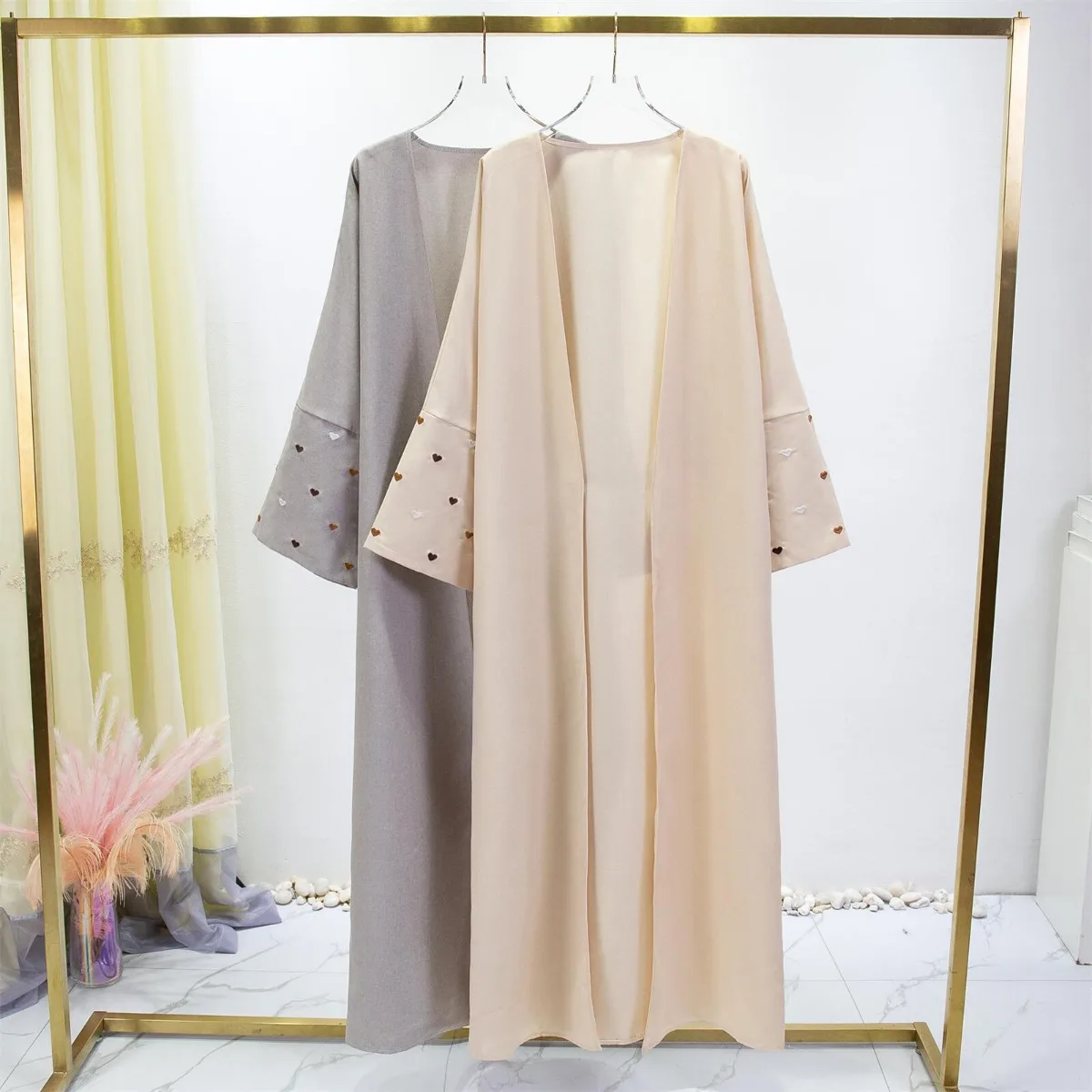 Jilbabs 오픈 프론트 아바야 긴팔 맥시 길이 원피스 여성 의류, 이슬람 카디건, 아바야스 자수, 카프탄