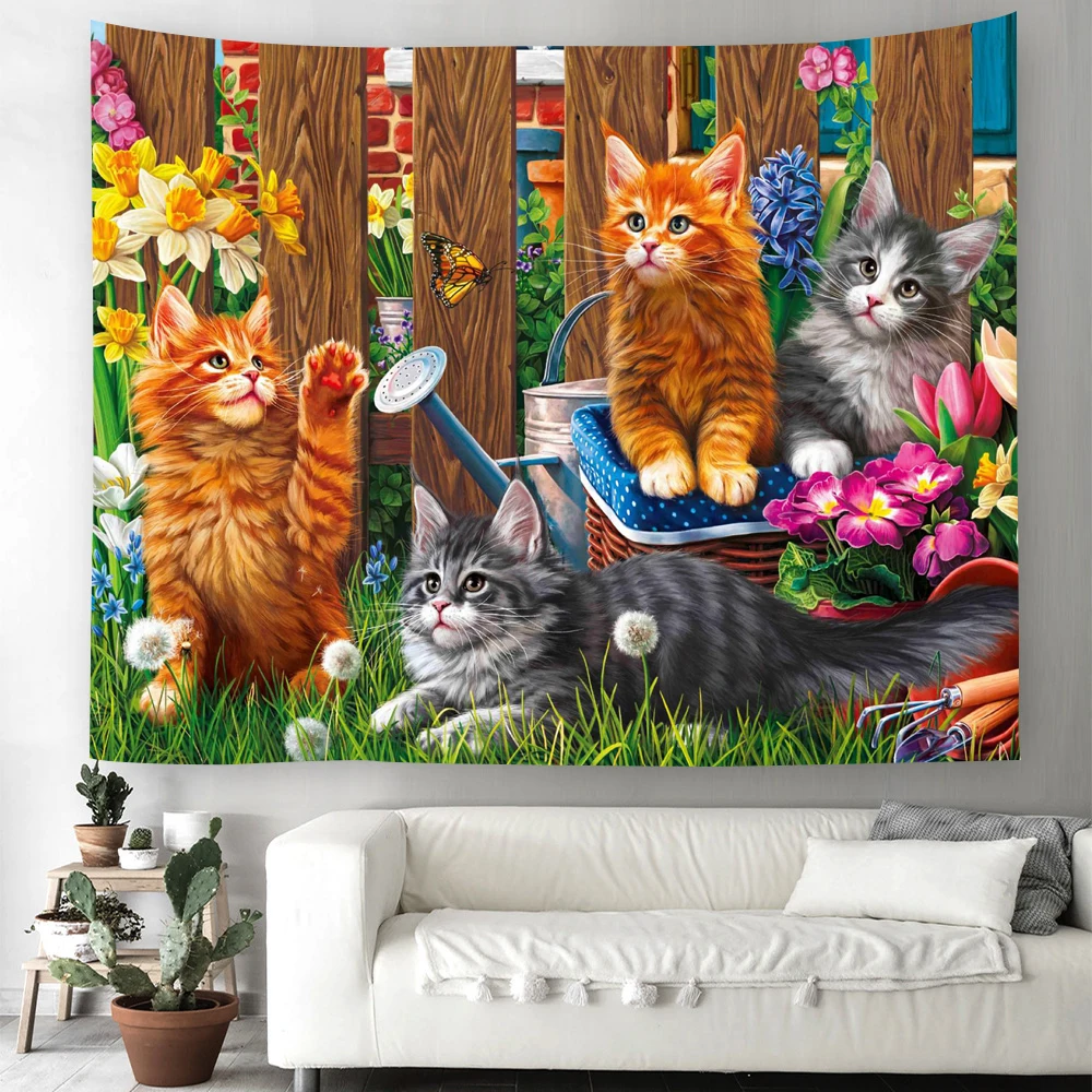 Feelyou Cães de desenho animado crianças tapeçaria gatos fofos pendurado na  parede gatinho fofo para meninos meninas decoração cobertor de parede  filhote cachorro arte de parede quarto grande 150 x 208 cm