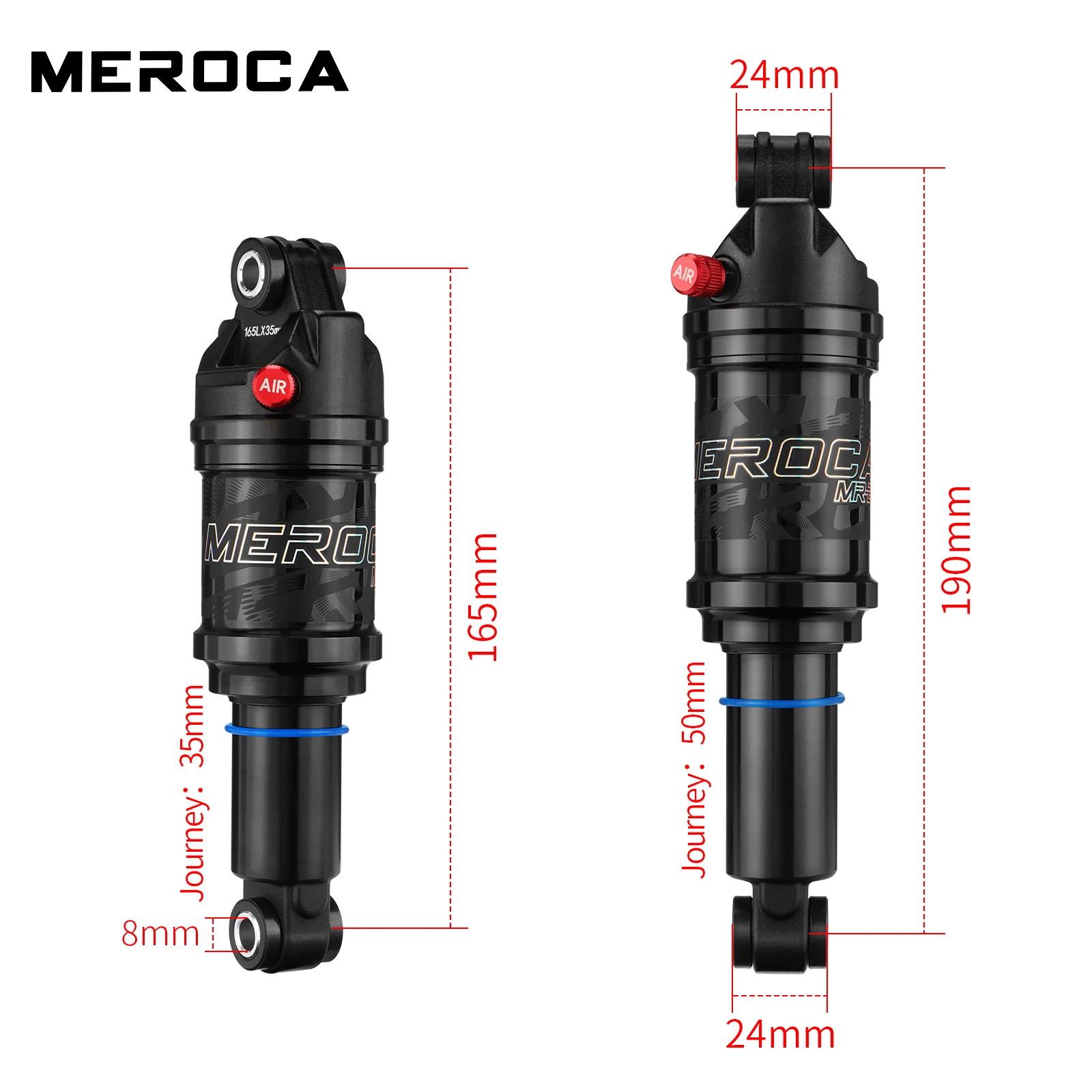 Bike Suspension Shock Absorber MEROCA Mtb 165mm 190mm Adjustable Air Pressure Aluminum Alloy