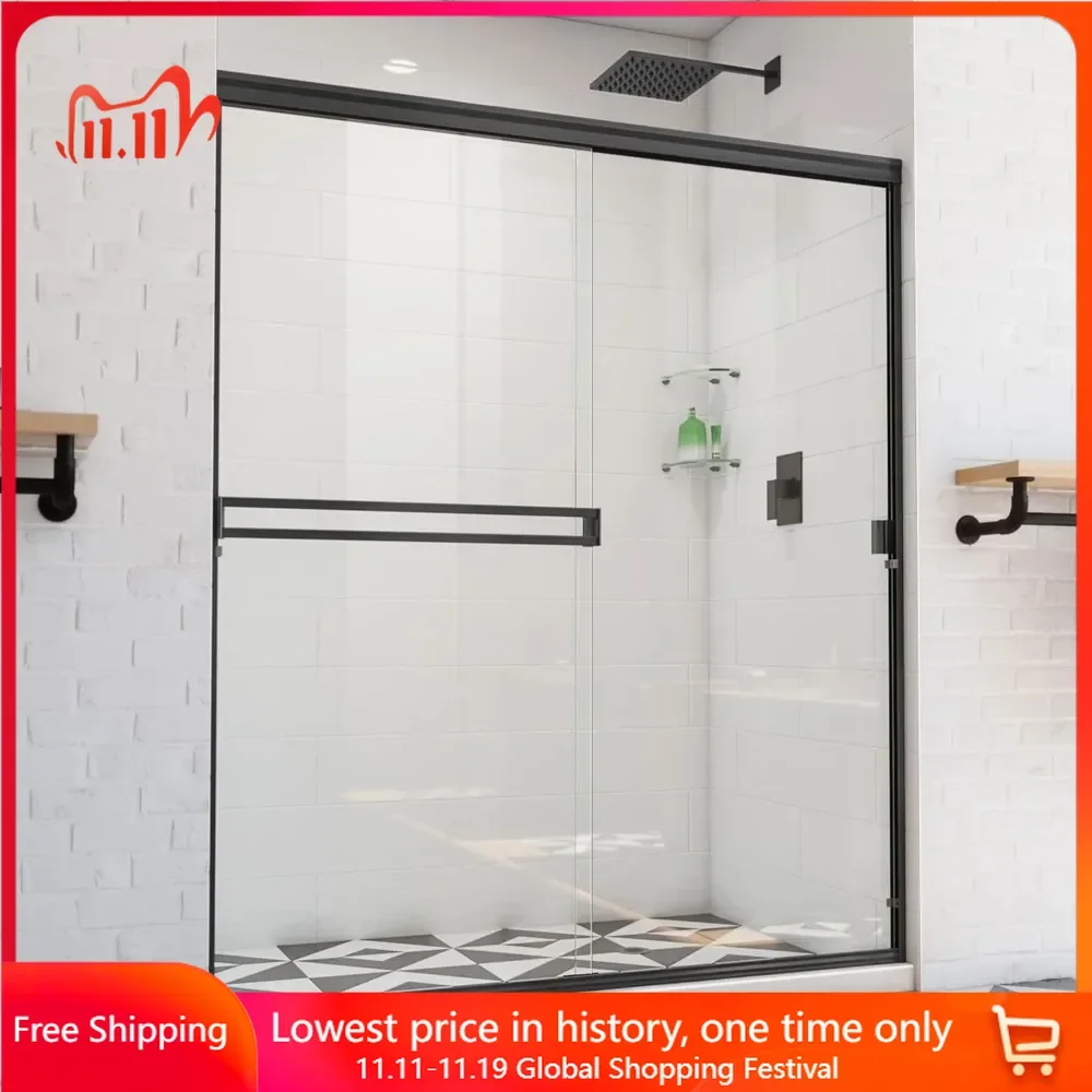 Shower Door, 70 Inch Wide, Semi-Frameless Sliding, Clear Glass, Bathroom Furniture, Bathroom Glass Doors