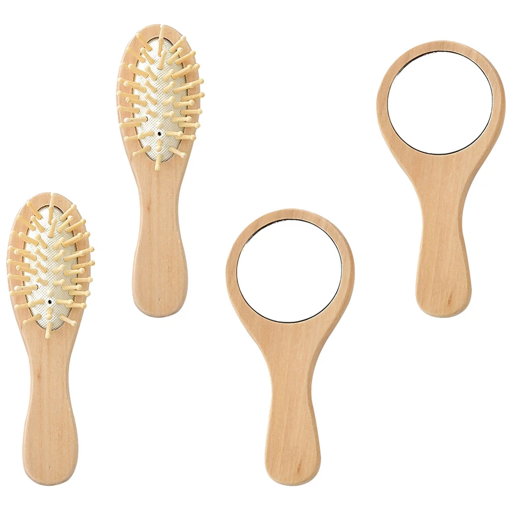 2 Sets Vintage Hair Brush Mirrors Travel Kit Portable Wood Women with Comb Outdoor and Vanity tool card wrench set kit outdoor handy mountain bike repair multi tool portable diy tools mini multifunctional combination sets