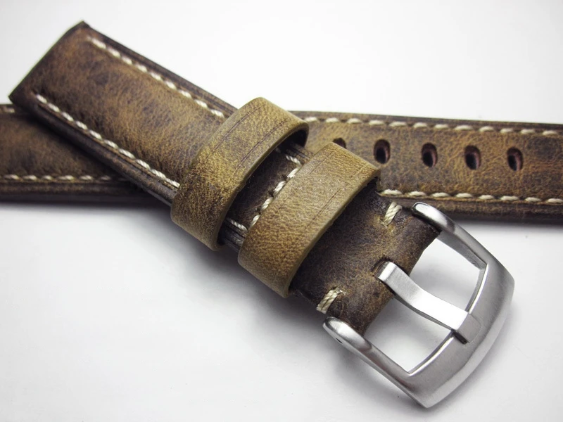

20mm 21mm Handmade Thick Cowhide Leather Watchband Vintage Retro Crack Pattern Derma Bracelet Man Wrist Band Strap Accessories