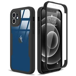 Ultimate 360° Shockproof Clear Protection Case - Full Body Cover with Front Screen Guard - iPhone 7 p 8 p (Black)