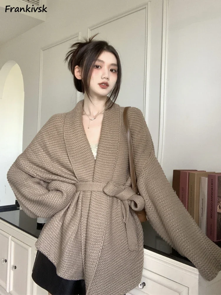 

Solid Cardigan Women Loose Slouchy Autumn Winter Office Lady Korean Style Knitwear Streetwear Normcore Advanced Simple Popular
