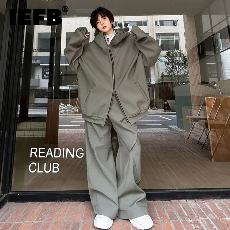 

IEFB Autumn Winter Men's Two Piece Set Solid Color Hooded Sweater Casual Baggy SweatPants Loose Niche Design Trend New 9C3273