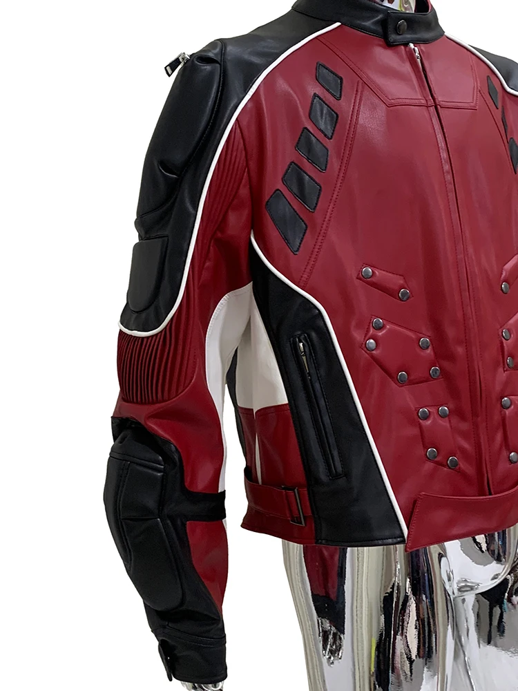 Mauroicardi 秋冬クールショートパッチワーク Pu レザーレーサー