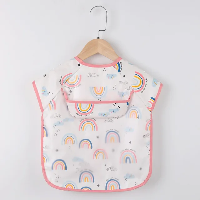 Baby Kids Toddler Long Sleeve Scarf Waterproof Art Smock Feeding Bib Apron Pocket