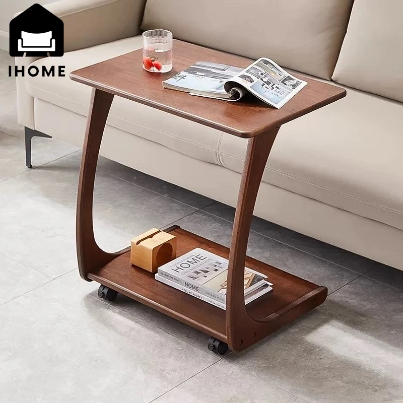 IHOME Sofa Edge Adjustable 360 Degree Rotation Modern Minimalist Solid Wood Small Coffee Table Living Room Bedroom Table Comfort