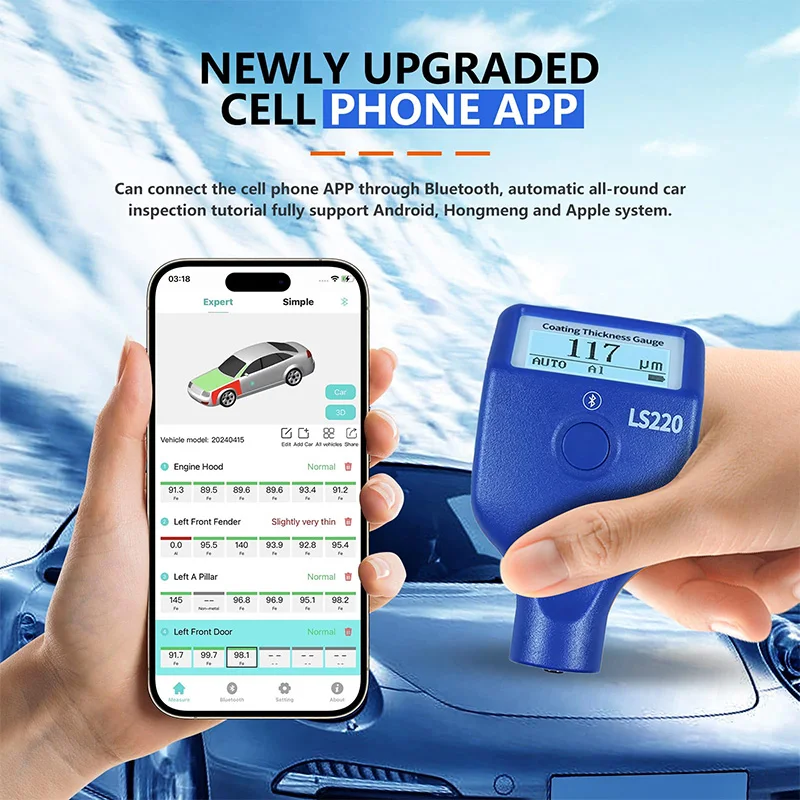 LS220 Paint Coating Thickness Tester 0-3500&mu;m 0.1&mu;m Fe NFe Probe Gauge for Auto Car Paint Film Thickness Gauge -20℃ LCD Screen