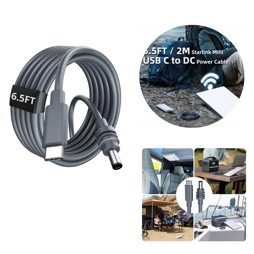 For Starlink Mini USB C to D Power Cable Cord 100W Input Type C to DC Cable Waterproof Overload Short Circuit Protection 2/5/10M power cable