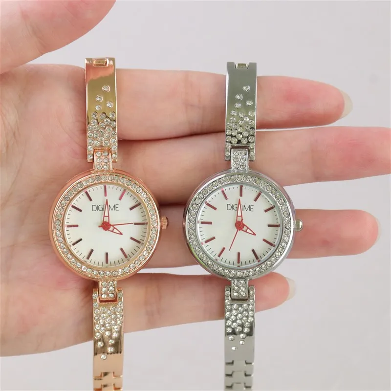 2023 Year  New Style Crystal Ladies Watches For Women Girl Simple Slim Stainless Steel Watchband Quart Charm Diamond Wristwatch