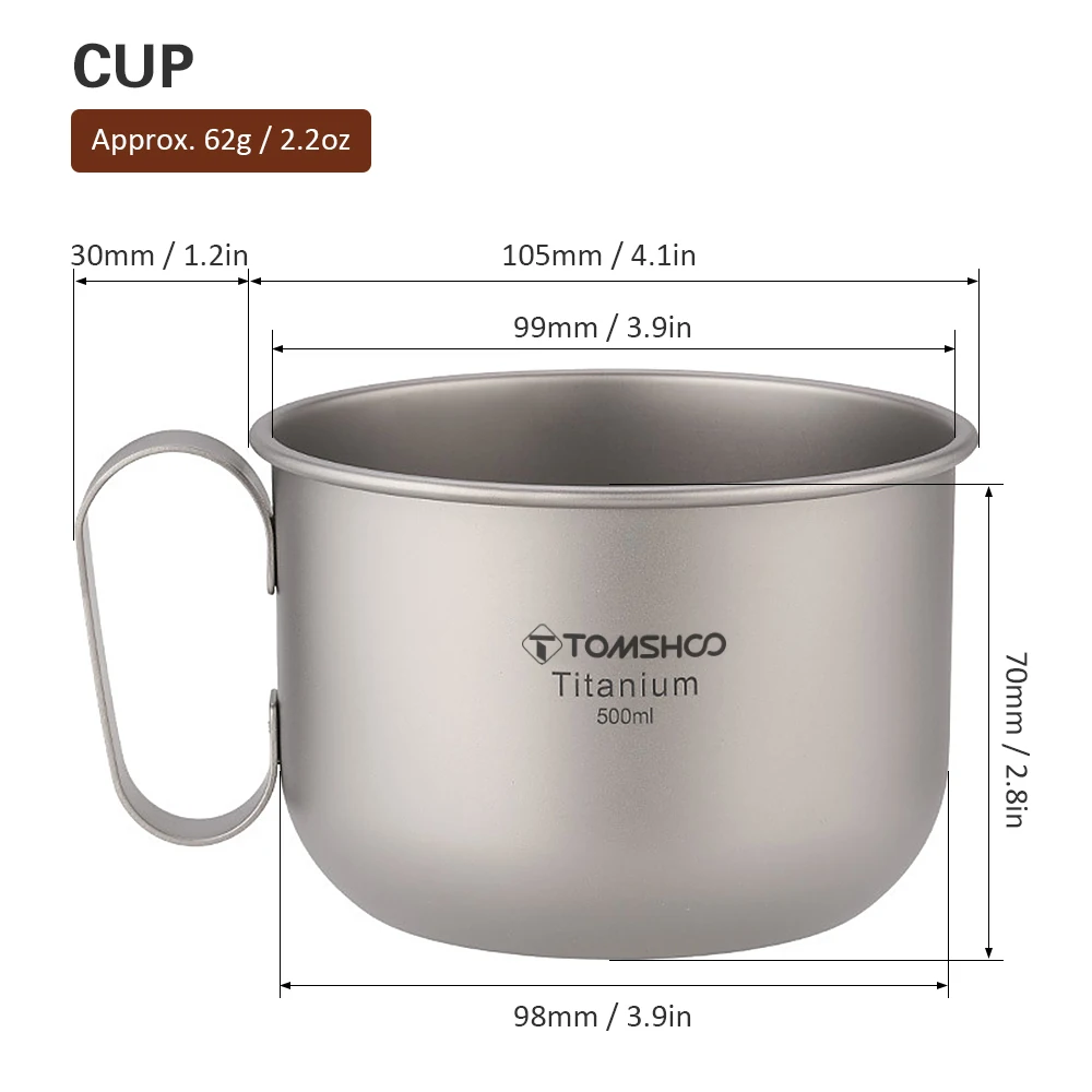 TOMSHOO Titanium Cup Outdoor Mug with Lid Coffee Cup Backpacking Hiking Camping Tableware Travelling 5