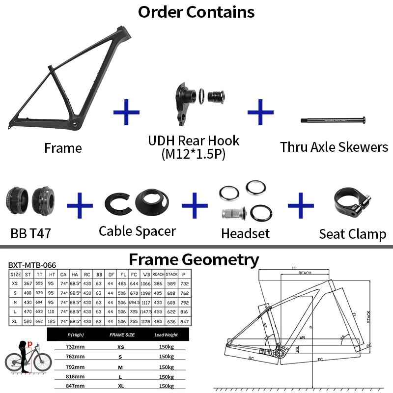 BXT T000 Carbon MTB Frame 29er Mountain Bike Hardtail Frames BOOST 148*12mm Thru Axle 29er*2.4 MTB Bicycle Frame