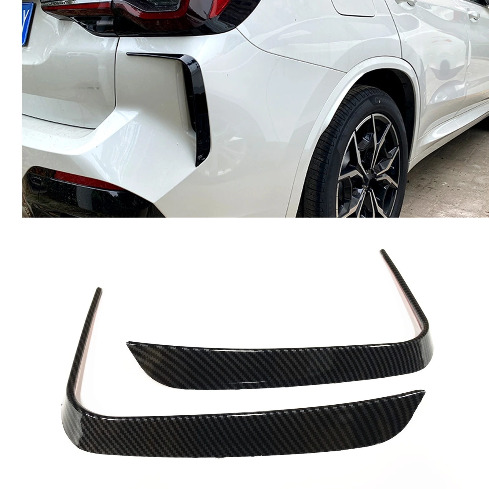 

For BMW X3 X3M G01 M Pack 2022-2024 Carbon Fiber Look/Gloss Black Rear Side Spoiler Trim Air Vent Intake Brow Eyebrow Splitter