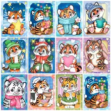 5D Diamond Painting Cartoon Animal Tiger Mosaic Rhinestones Picture Diamond Embroidery Cross Stitch Kit Wall Decor Hobby Gift