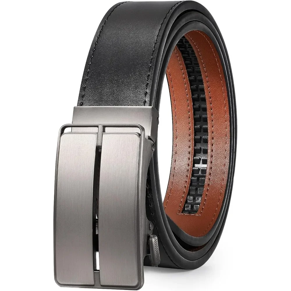 Mens Belt Leather Ratchet Belt For Men Automatic Ratchet Buckle 1 3/8" Slide Belt for Dress Pant 1