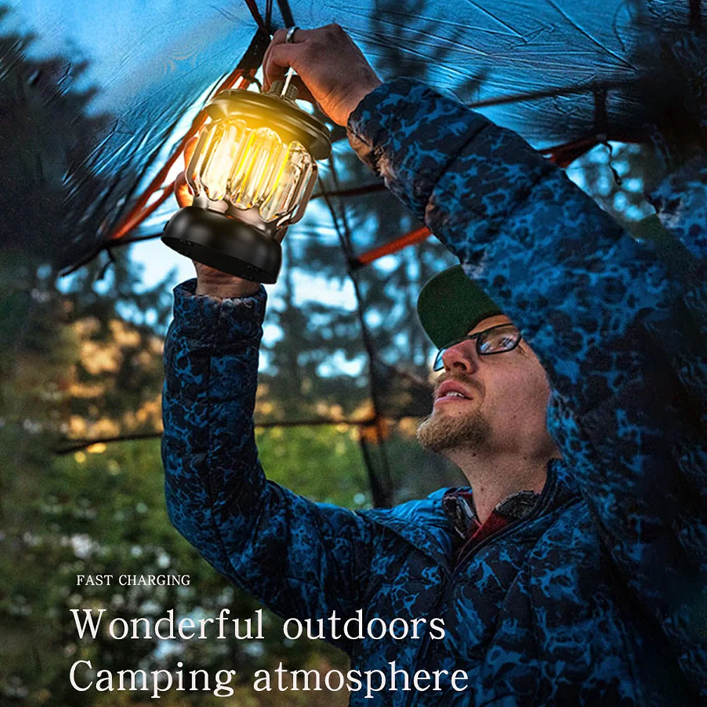 

New Outdoor LED Camping Light Retro Hanging Camping Lamp Lantern Rechargeable Portable Campsite Light Tent Emergency Light