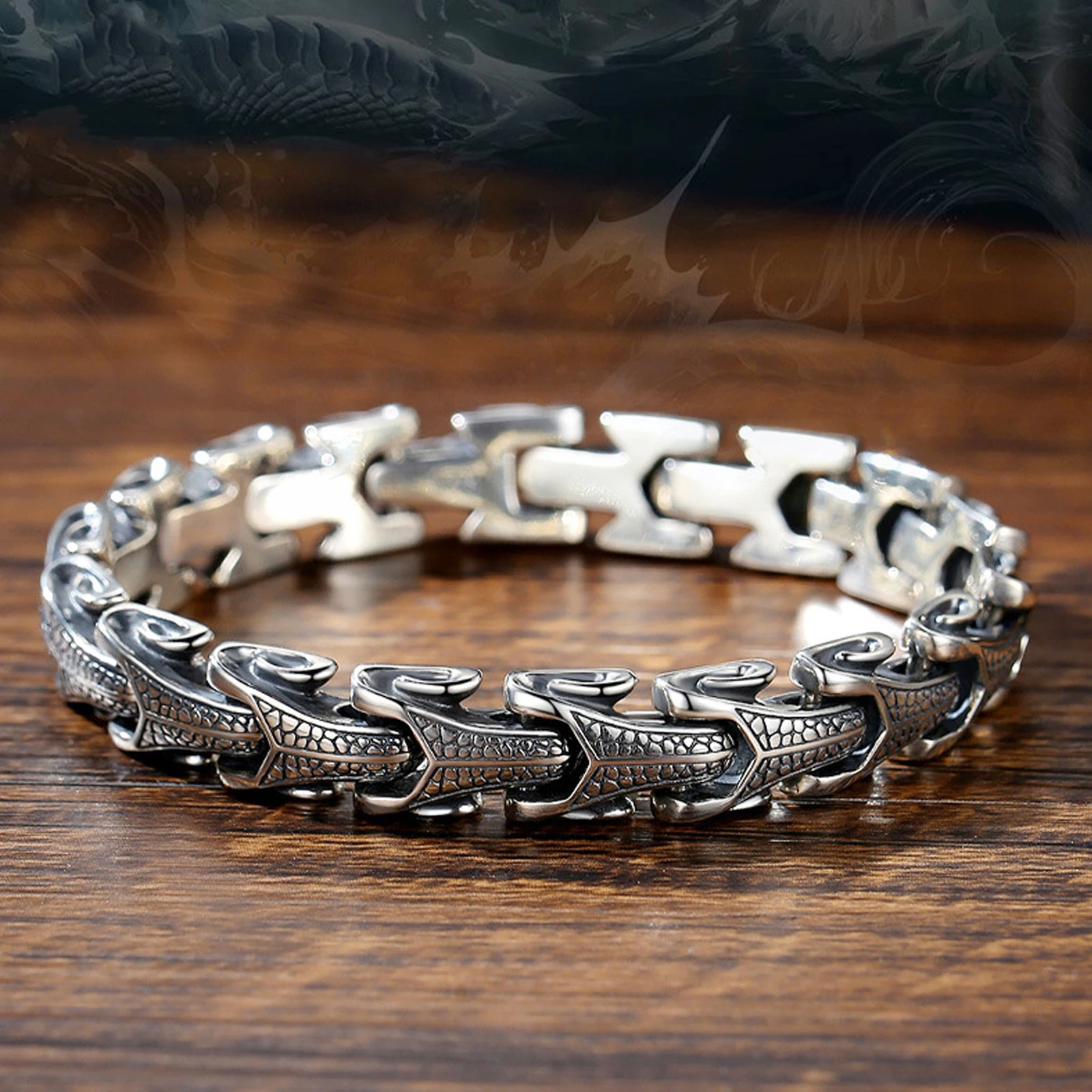 Mens dragon snake bones chain link bracelet rock roll biker chain bracelet for mens boys