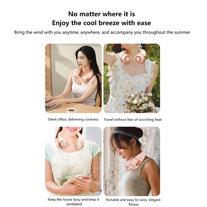 Portable Mini Hanging Neck Fan Rotatable Bladeless Neckband Fan Digital Display Power Air Cooler USB Rechargeable Electric Fans